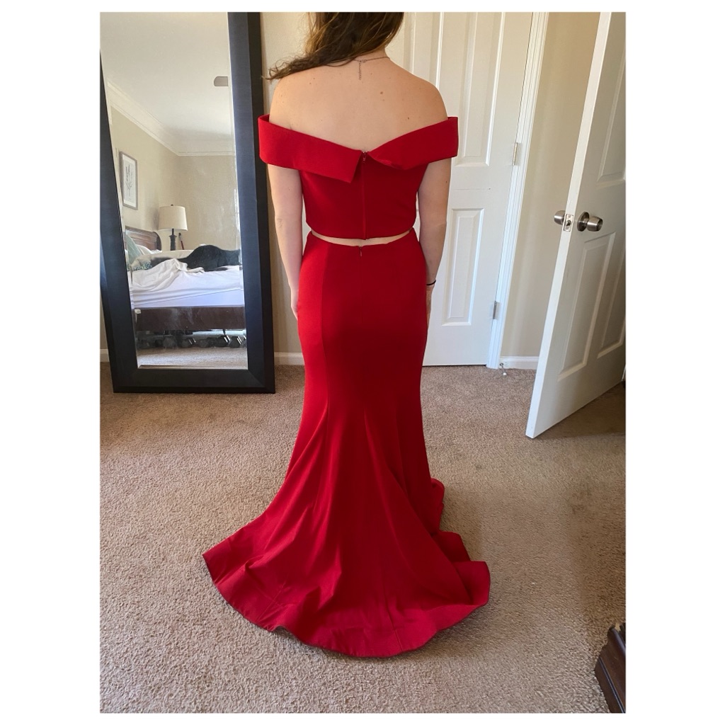 Red Two Piece Strapless Prom Dress